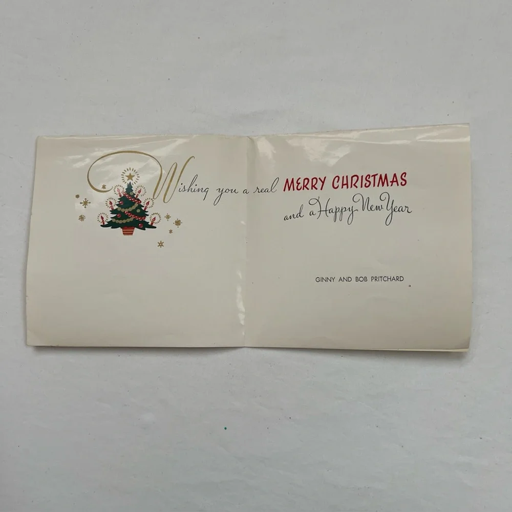 4 Christmas Cards VINTAGE Unbranded Unused WITH Names NO Envelopes 1949 - 1952